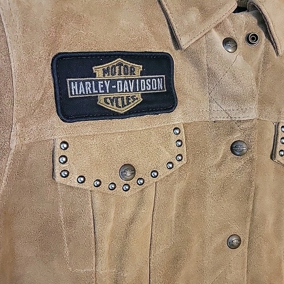 Harley Davidson Suede Leather Jacket Studded Brown‎ Gauges Womens LG Heavyweight - Picture 6 of 12